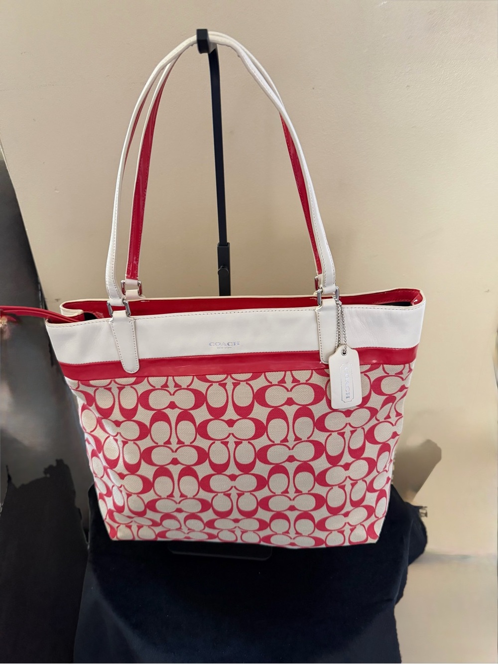 Coach White and Red Signature Logo Tote